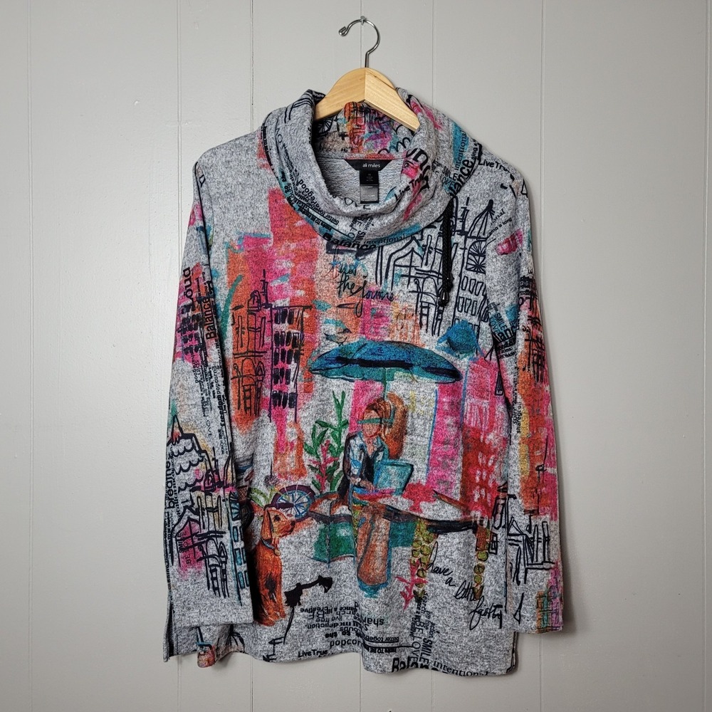 ALI MILES ARTSY FLEECE TUNIC PULLOVER DRAWSTRING COWL NECK WOMENS SIZE MEDIUM
